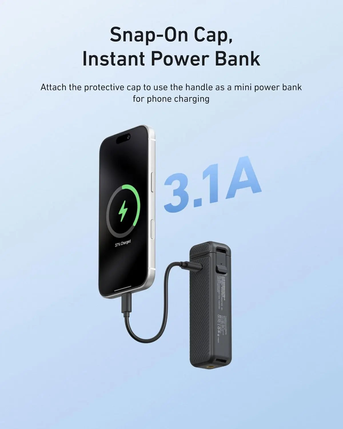 TELESIN Fast Charging Battery Handle for Xtra Muse,Dji Osmo Pocket 4/3,5000Mah Extended Battery Grip Adds 1.3X Runtime Supports Charging While Shooting Compact Tripod Mount,High Capacity, Phone Ready,Smart Protection for Travel and Vlogging